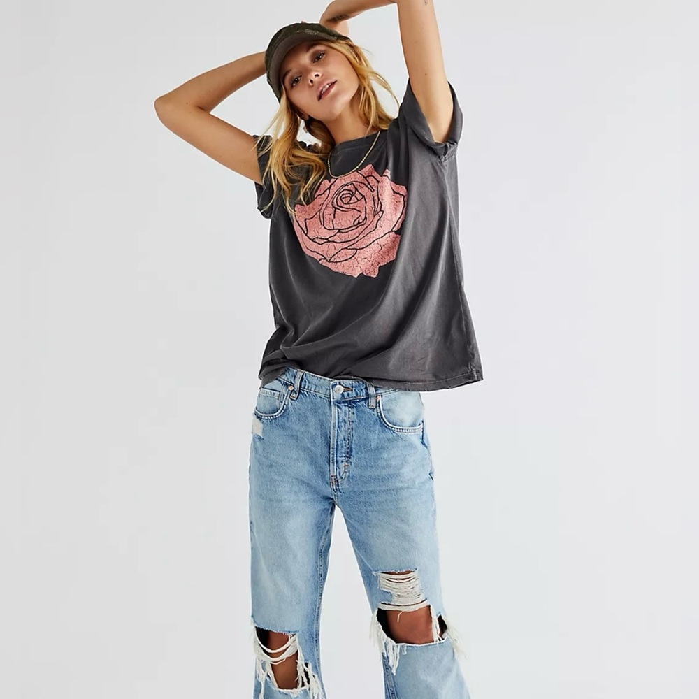Washed Black Short Sleeve Rose Graphic Tee